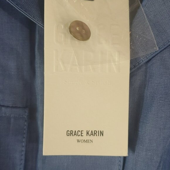 NWT GRACE KARIN Denim Sleeveless Button Down Dress with Belt Size L - Picture 6 of 6